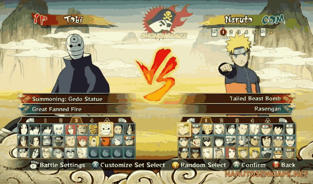 Character selection screen with 100+ Naruto characters