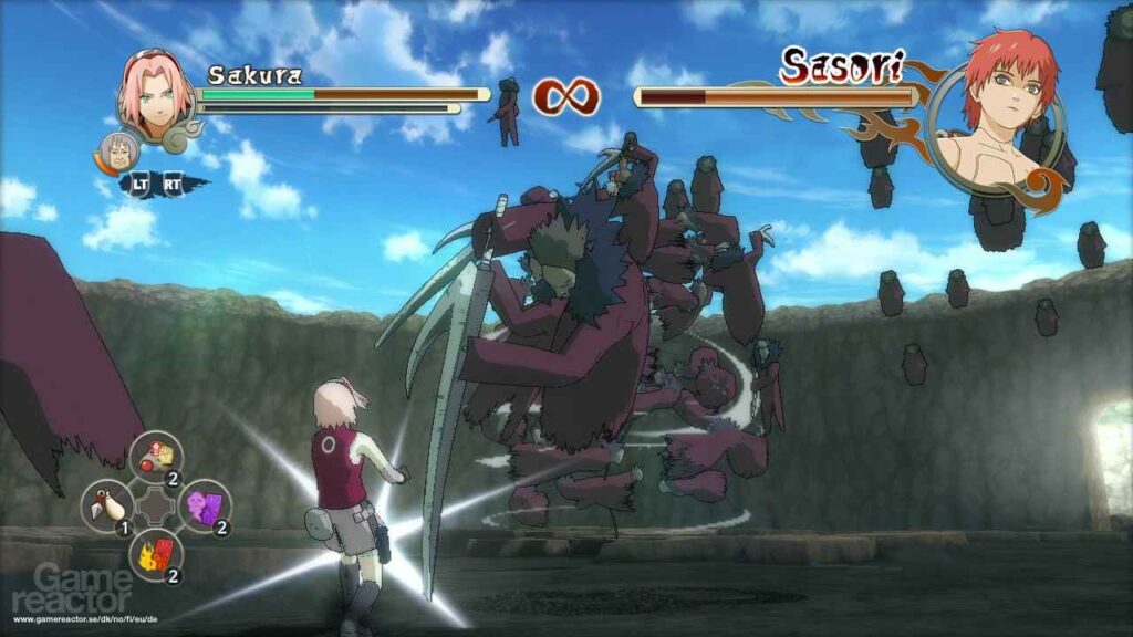 Naruto Storm 2 character selection menu with 40+ ninjas