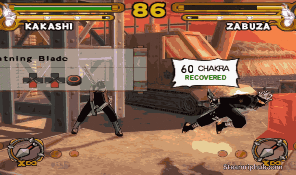 Naruto vs Sasuke in Ultimate Ninja 3 battle screenshot