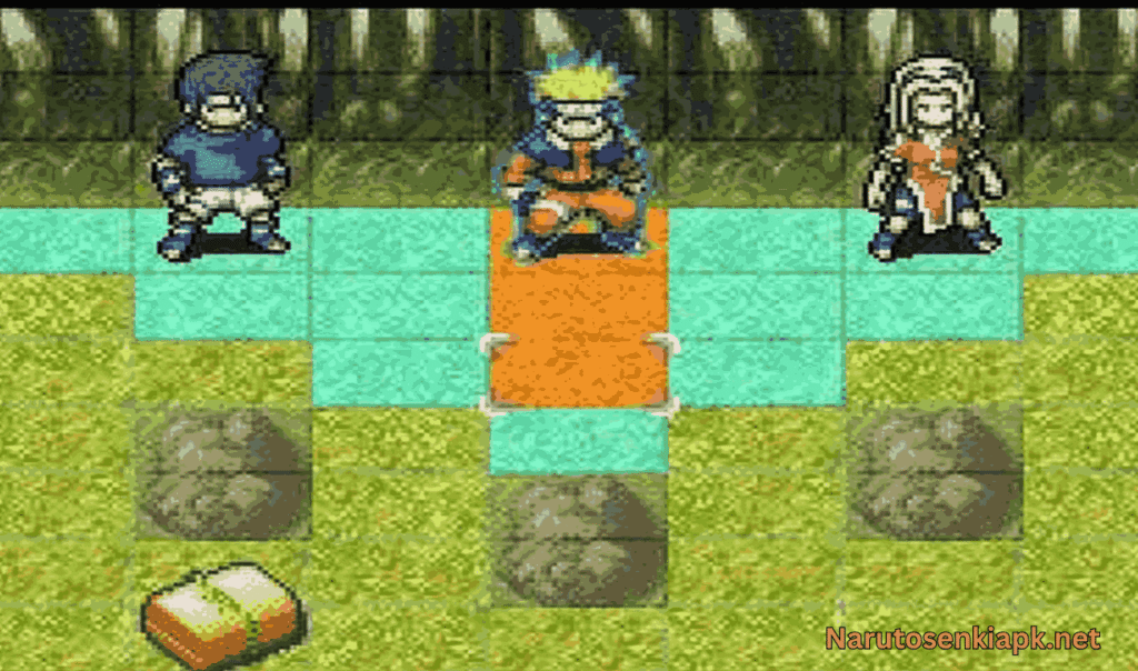 Team 7 (Naruto, Sasuke, Sakura) preparing for combat in Konoha Senki